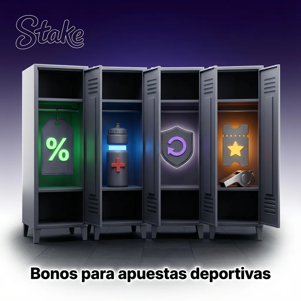 Ilustración de bonos para apuestas deportivas con iconos de fútbol, tenis, básquet y esports sobre un cupón de apuesta